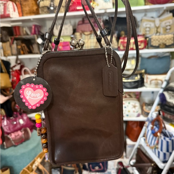 Coach Vintage Bonnie Cashin Carry doble Kiss-lock Brown Leather Shoulder Bag. - Picture 9 of 13